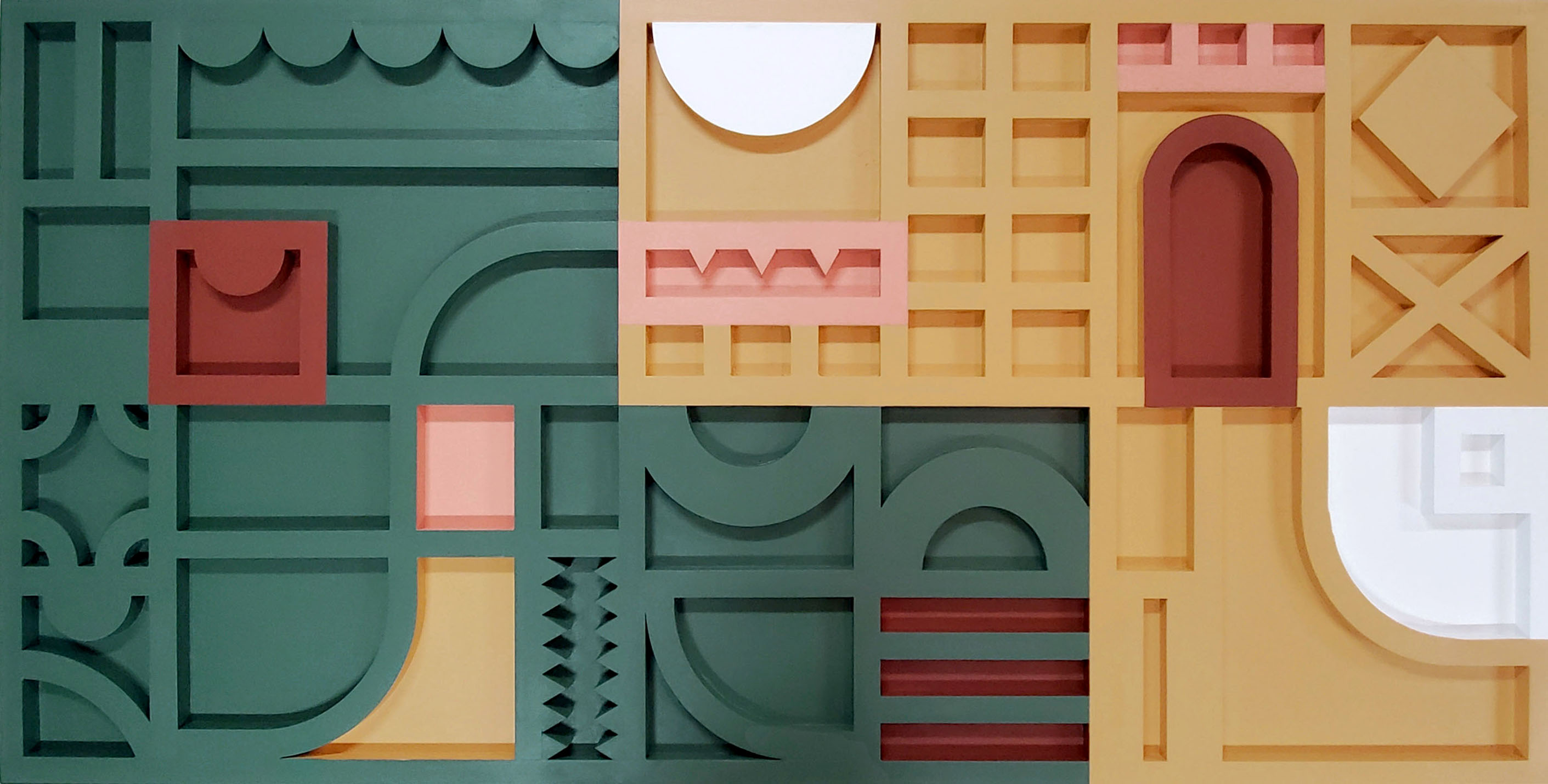architectural gingerbread made of wood and painted colors